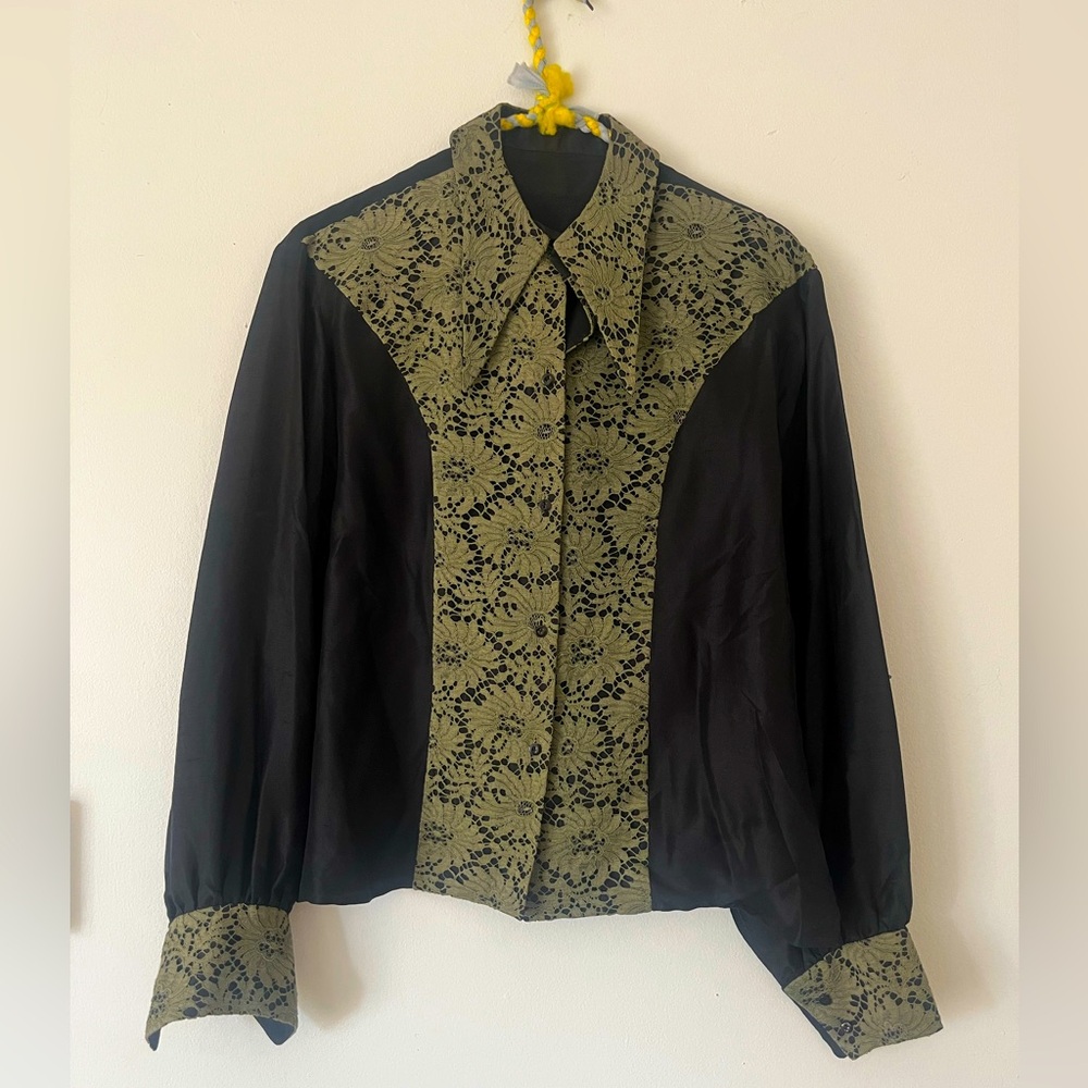 Vintage Black and Olive Blouse